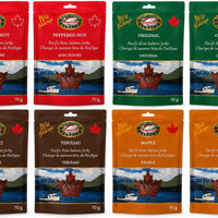 Wild Salmon Jerky Variety Box — 8 bags of wild Pacific salmon jerky, two of each flavour