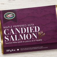 Maple Peppered Keta Candied Salmon — sweet maple and cracked pepper smoked salmon
