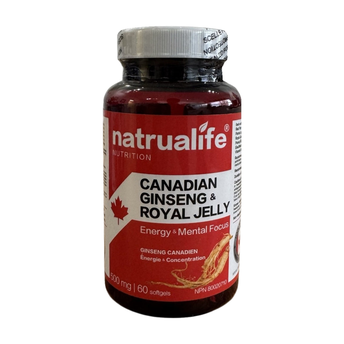 Canadian Ginseng and Royal Jelly 500 mg, 60 softgels, front of bottle