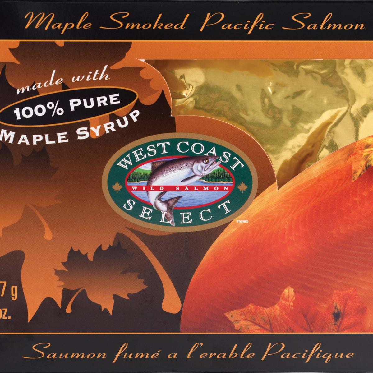 West Coast Select Maple Smoked Pacific Salmon - 227g / 8 oz box, made with 100% pure maple syrup