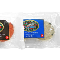 Burgers sockeye cod halibut